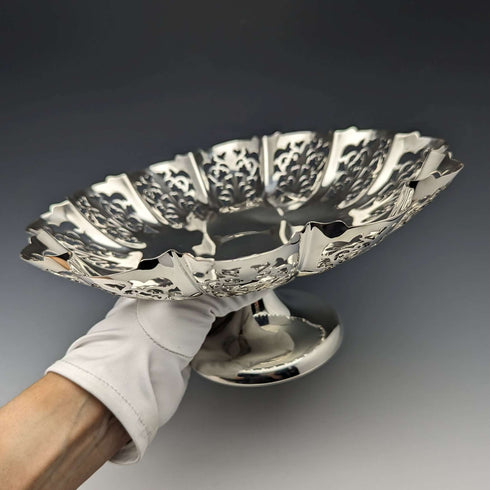 1933 年英國復古純銀蜜餞/Tazza 428 克直徑 24 公分酒罐