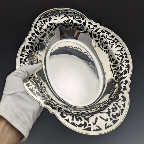 Cesta de plata esterlina antigua británica, 1912, 470 g, Fenton Brothers