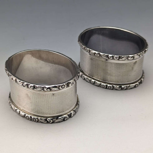 Circa 1960 British Vintage Sterling Silver Napkin Ring Pair Mappin & Webb Paper Box