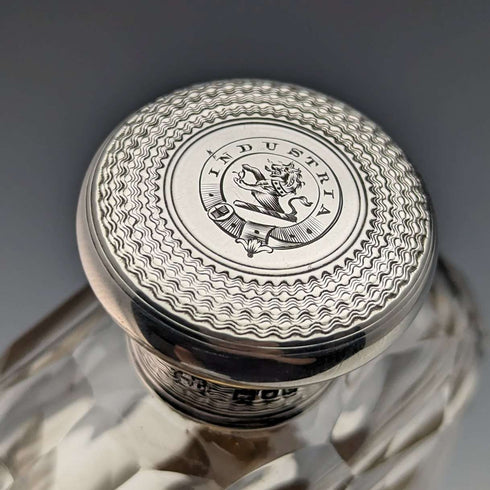 1900年 英国アンティーク 純銀蓋 ガラススキットル ヒップフラスコ Mappin Brothers