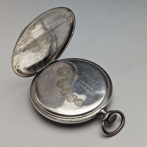 Antique Swiss Longbeen pocket watch thin silver side hunter case in good working order