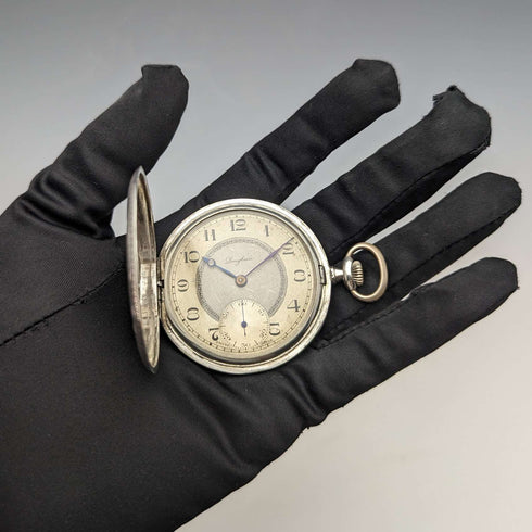 Antique Swiss Longbeen pocket watch thin silver side hunter case in good working order