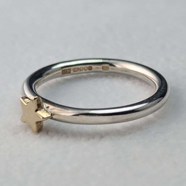 Anillo de plata de ley con estrella de oro de 9 quilates, fabricado en el Reino Unido, ALM