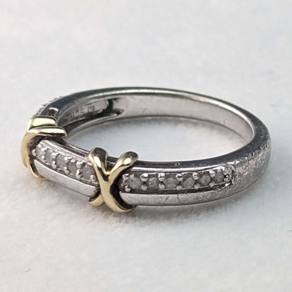 Anillo vintage británico de oro de 9 quilates, plata de ley y diamantes pequeños