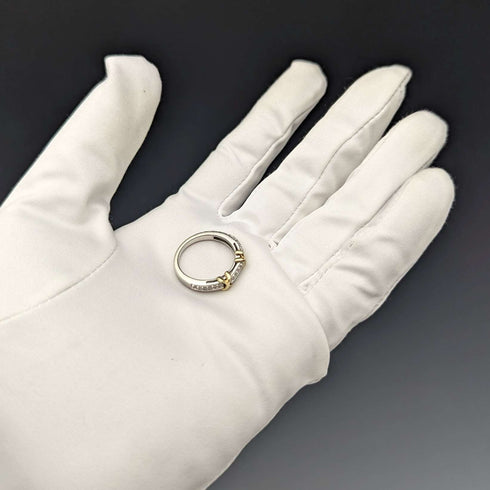 Anillo vintage británico de oro de 9 quilates, plata de ley y diamantes pequeños
