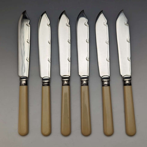 英国ヴィンテージ 樹脂ハンドル フィッシュカトラリー6ペアセット 木箱入り Cooper Brothers