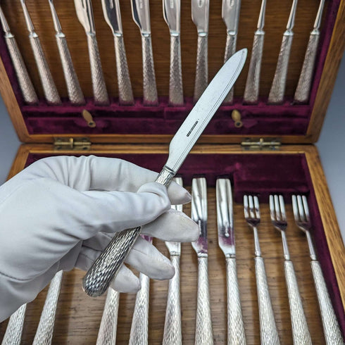 英國復古鍍銀餐具 12 對套裝木盒裝埃爾金頓