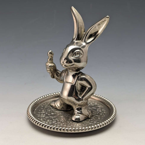 Figura de conejo de plata inglesa vintage, chapada en plata, Seba