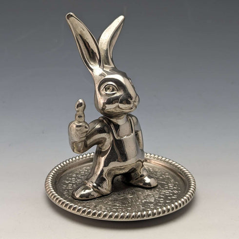 Figura de conejo de plata inglesa vintage, chapada en plata, Seba