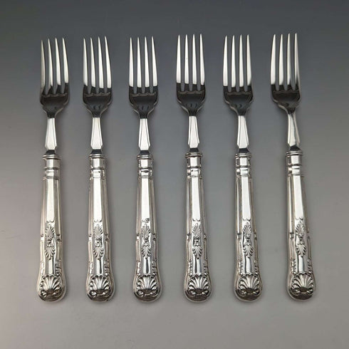 Juego de 6 pares de cubiertos para pescado de plata chapada, vintage, origen británico, hacia 1930, Hukin & Heath