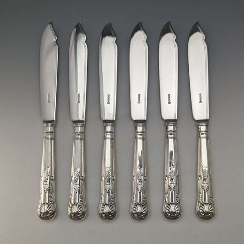 Juego de 6 pares de cubiertos para pescado de plata chapada, vintage, origen británico, hacia 1930, Hukin & Heath