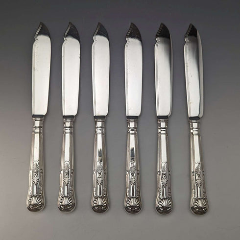Juego de 6 pares de cubiertos para pescado de plata chapada, vintage, origen británico, hacia 1930, Hukin & Heath