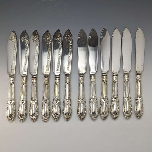 19世纪后期 英国古董镀银餐具12件套(含木盒)Deykin & Sons出品