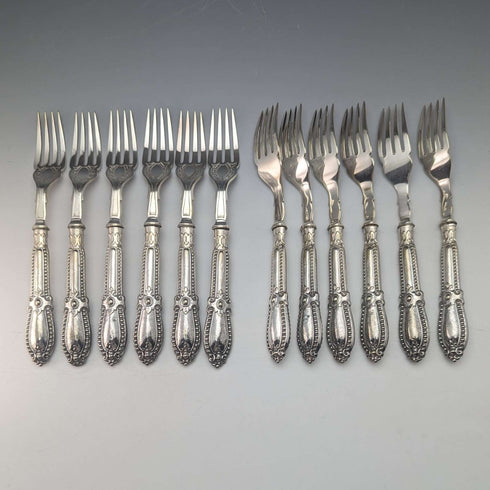 19世纪后期 英国古董镀银餐具12件套(含木盒)Deykin & Sons出品