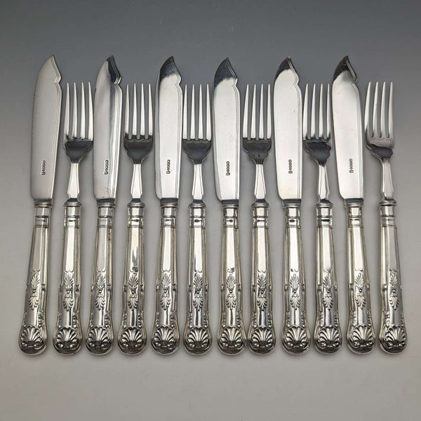 Circa 1930 British Vintage Silver Plated Fish Cutlery 6 Pair Set Hukin & Heath