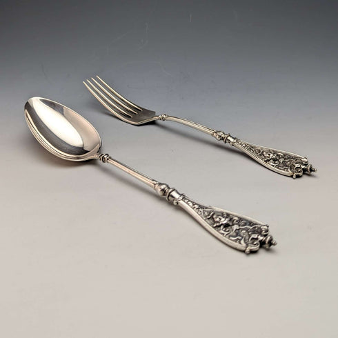 Tenedor y cuchara de mesa de plata continental, fabricados en Alemania alrededor de 1900