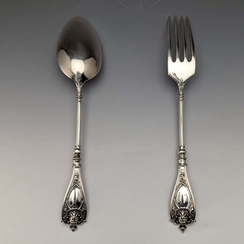 Tenedor y cuchara de mesa de plata continental, fabricados en Alemania alrededor de 1900