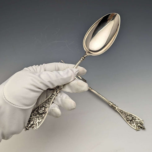 Tenedor y cuchara de mesa de plata continental, fabricados en Alemania alrededor de 1900
