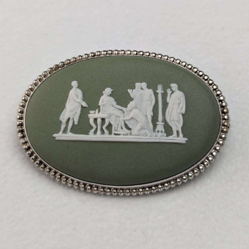 Broche de jaspe verde Wedgwood vintage británico