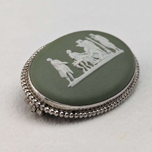 Broche de jaspe verde Wedgwood vintage británico