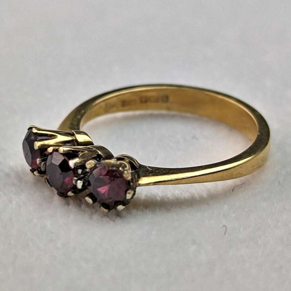 Anillo de plata de ley dorada con granate, joyería vintage británica de 1997