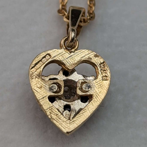 Colgante en forma de corazón de oro de 9 quilates y zafiro, vintage británico, con cadena