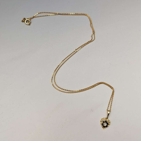 Colgante en forma de corazón de oro de 9 quilates y zafiro, vintage británico, con cadena