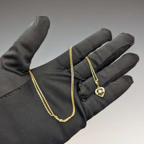 Colgante en forma de corazón de oro de 9 quilates y zafiro, vintage británico, con cadena