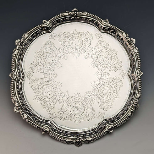 1899년 영국 앤틱 순은제 살바 카드 트레이 지름 22cm 315g Mappin Brothers