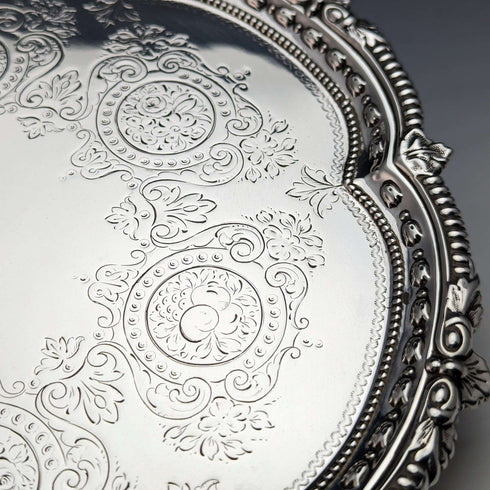 1899년 영국 앤틱 순은제 살바 카드 트레이 지름 22cm 315g Mappin Brothers
