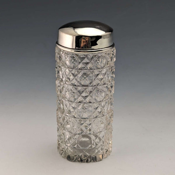 Late 19th century British antique cut glass jar with silver plated lid