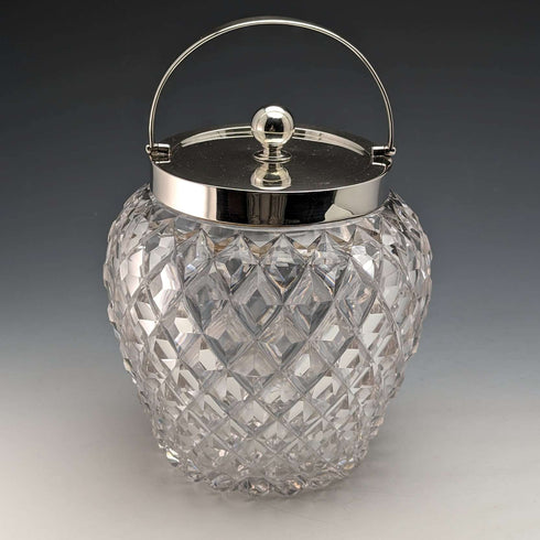 1912년 영국 앤티크 컷 글라스 비스킷 배럴 순은 뚜껑 Goldsmiths & Silversmiths