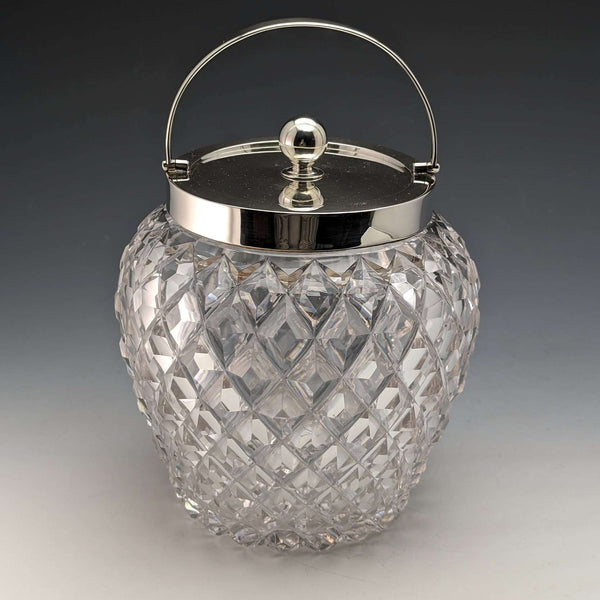 1912년 영국 앤티크 컷 글라스 비스킷 배럴 순은 뚜껑 Goldsmiths & Silversmiths