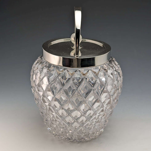 1912년 영국 앤티크 컷 글라스 비스킷 배럴 순은 뚜껑 Goldsmiths & Silversmiths