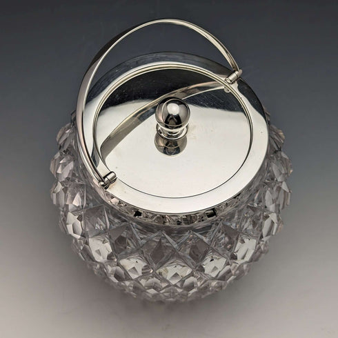1912년 영국 앤티크 컷 글라스 비스킷 배럴 순은 뚜껑 Goldsmiths & Silversmiths