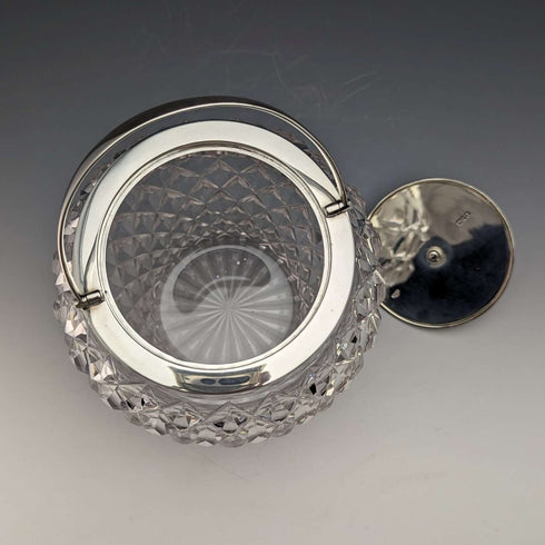 1912년 영국 앤티크 컷 글라스 비스킷 배럴 순은 뚜껑 Goldsmiths & Silversmiths