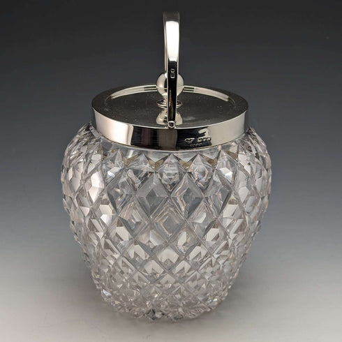 1912년 영국 앤티크 컷 글라스 비스킷 배럴 순은 뚜껑 Goldsmiths & Silversmiths