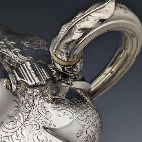 Tetera de té de plata esterlina antigua británica de 1847 con forma de melón, 696 g, Charles & George