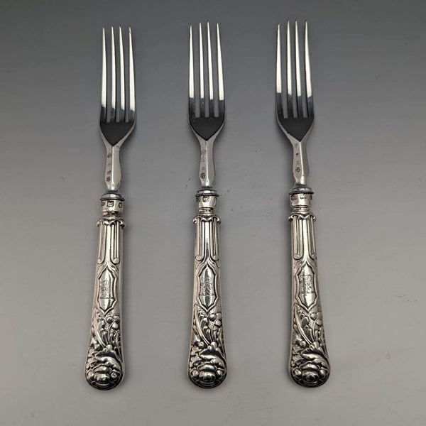 Juego de 3 tenedores de plata esterlina con mango, antigüedades británicas de 1830, John Rodgers & Sons