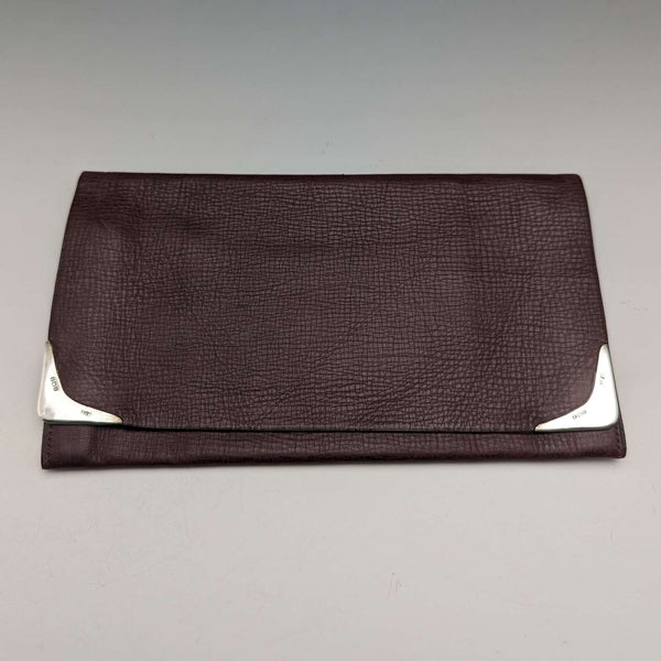 Cartera larga de cuero con adornos de plata de ley, vintage británico de 1933, B&T