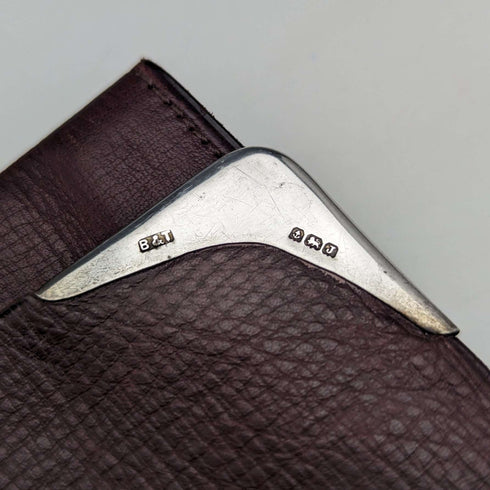 1933 British Vintage Sterling Silver Decoration Leather Wallet Long Wallet B&T