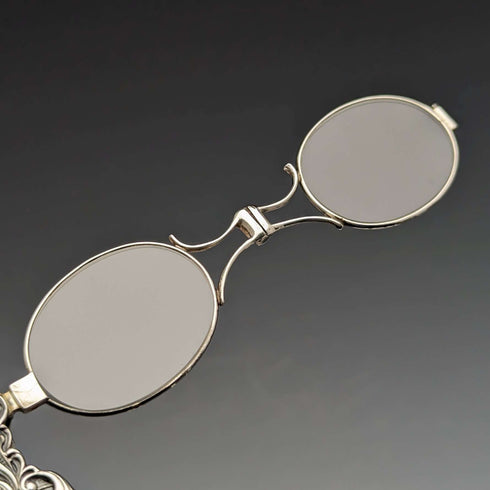 Lorgnette de plata de ley antigua de finales del siglo XIX, gafas plegables portátiles de EE. UU.