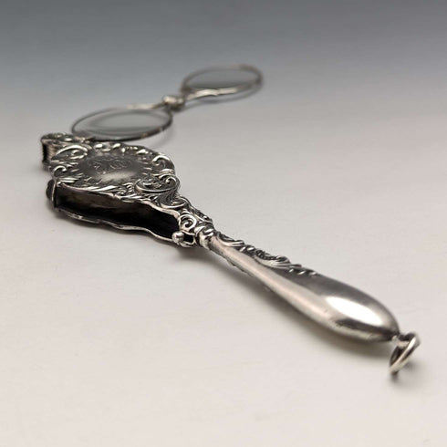 Lorgnette de plata de ley antigua de finales del siglo XIX, gafas plegables portátiles de EE. UU.