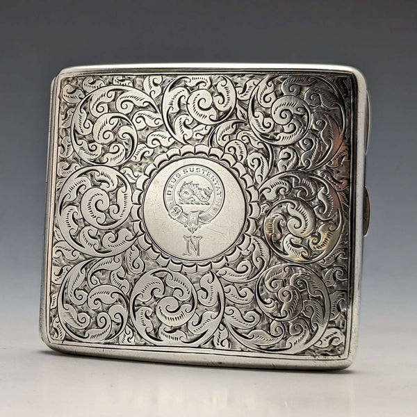 Estuche para cigarrillos de plata esterlina, antiguo británico de 1898, 96 g, George Unite