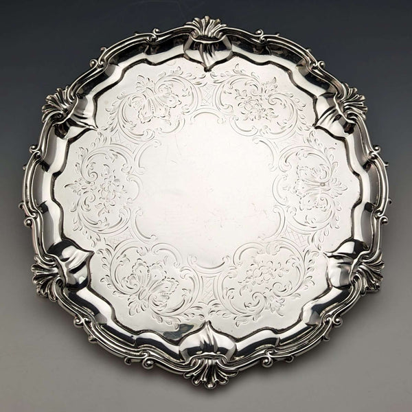 1861년 영국 앤티크 순은제 살바(카드 트레이), 지름 23cm, 358g, Edward & John Barnard