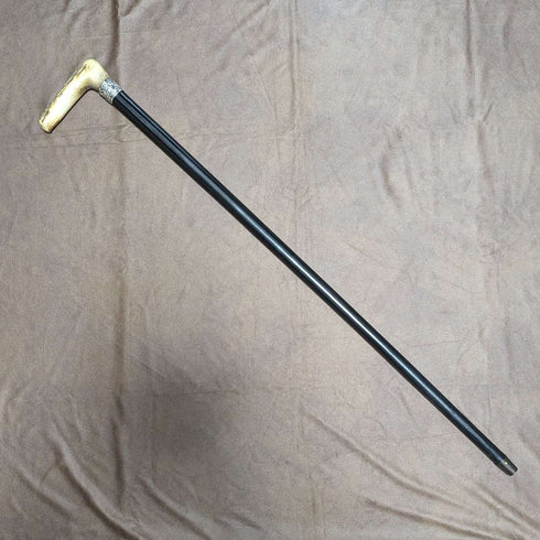 1894年 英国古董绅士手杖 纯银装饰鹿角手柄 黑色杖身 84cm
