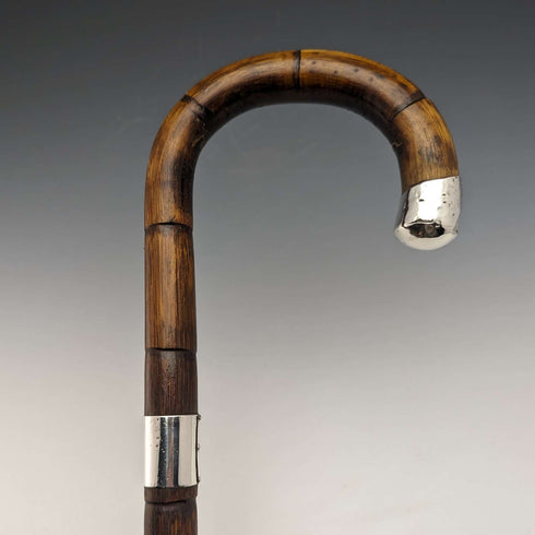 1930年 英国ヴィンテージ 紳士用ステッキ 純銀装飾 バンブーシャフト 91cm