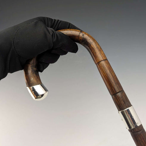 1930年 英国ヴィンテージ 紳士用ステッキ 純銀装飾 バンブーシャフト 91cm