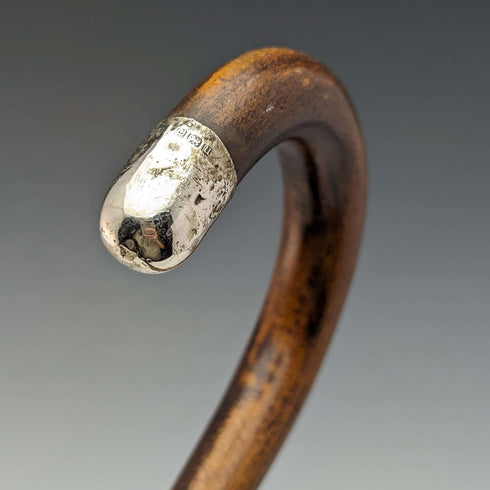 Bastón británico antiguo para caballero, 1919, ligero, con decoración de plata de ley y eje marrón, 90 cm