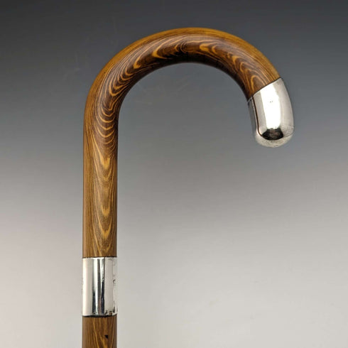 1926年 英国复古绅士手杖 纯银装饰 棕色木纹杆 92.5cm